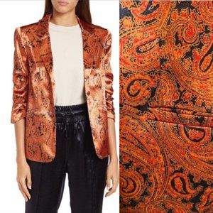 CINQ À SEPT Kylie Paisley 3/4 Sleeve Satin Blazer